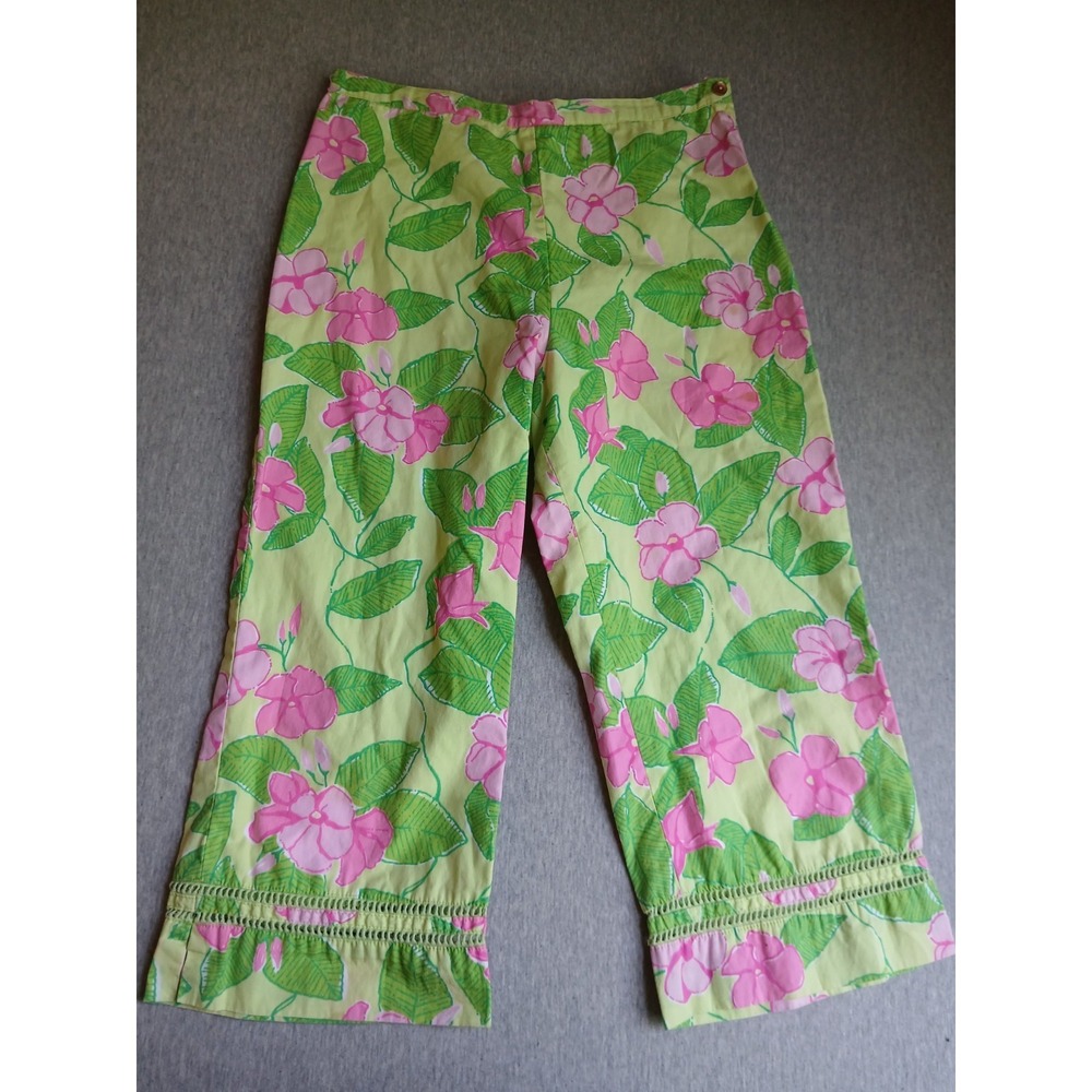 Lilly Pulitzer Pants Small Cropped Floral Capri Resort Beach Cruise Boho Vintage
